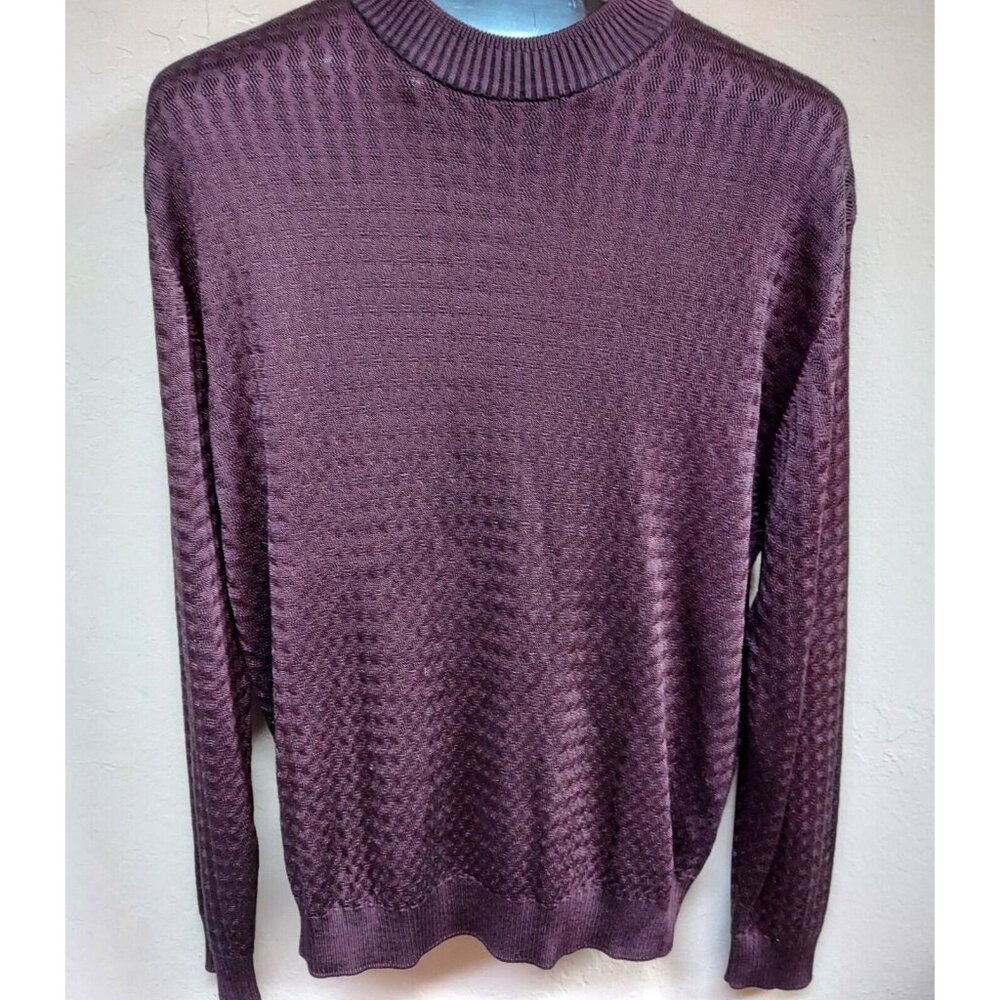 Baracuta Men's Medium Burgundy Zig Zag Mock Neck Knit Sweater Pullover Casual
